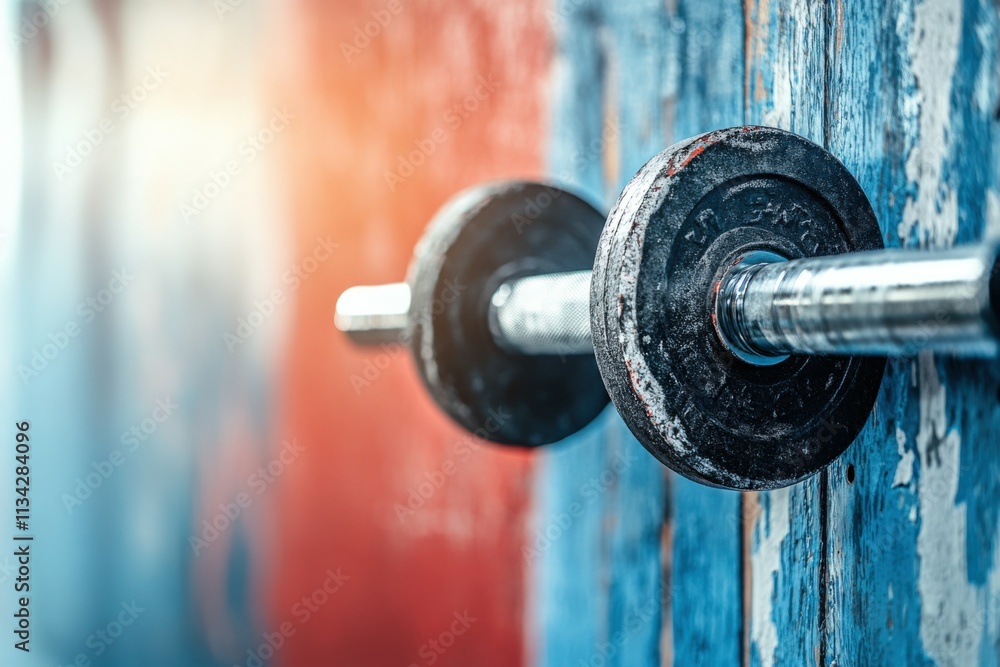 Close-up of a barbell and weights in a gym. Beautiful simple AI generated image