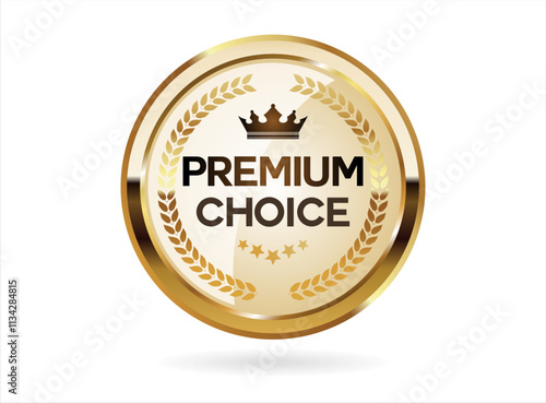 Premium quality satisfaction guaranteed golden badge on white background