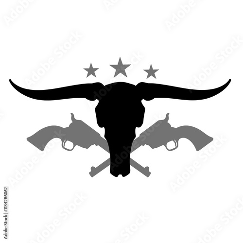 Vector Illustration of Bull Skull with Guns and Stars