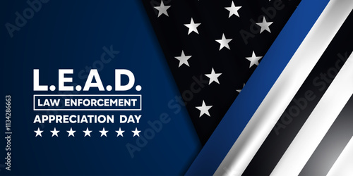 National Law Enforcement Appreciation Day (LEAD). Light and flag. Great for cards, banners, posters, social media and more. Blue background. 