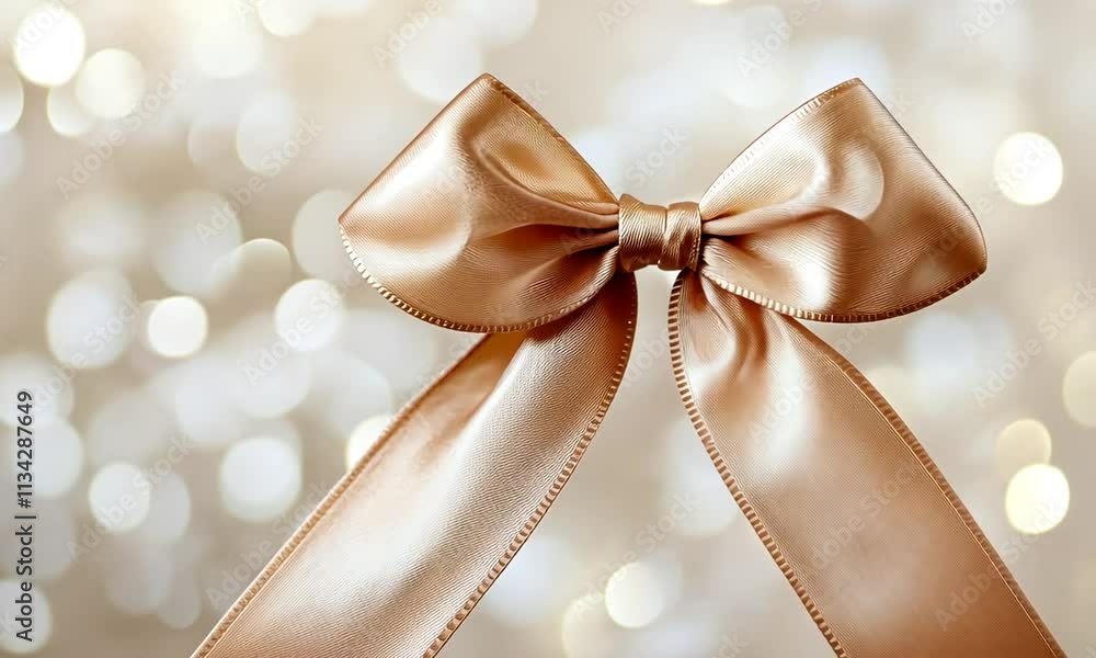Elegant beige satin ribbon bow on a bokeh background. Elegant beige satin ribbon bow on a bokeh background.