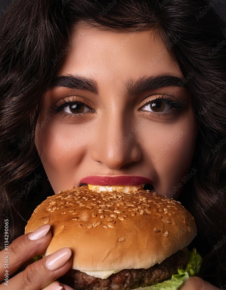 a beautiful woman who eats a hamburger a beautiful woman who eats a hamburger