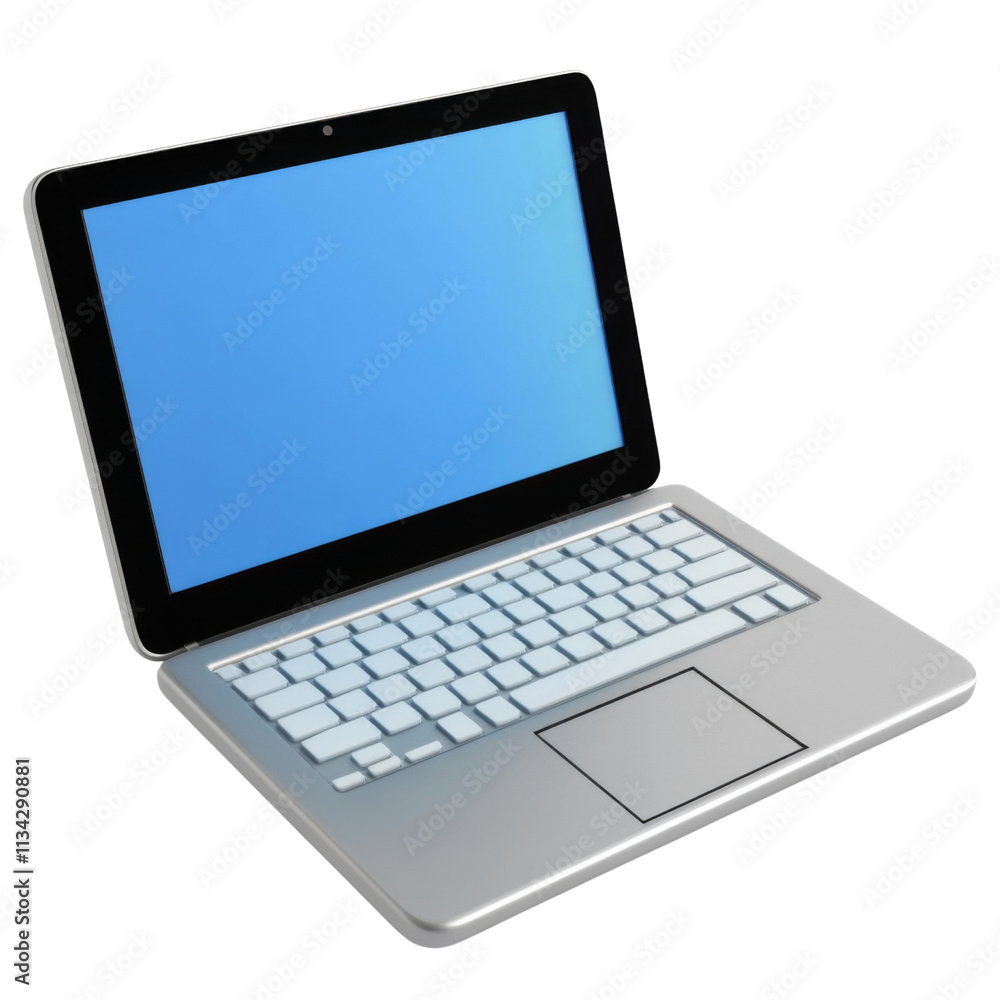 sleek silver laptop with blank blue screen and illuminated keyboard, ideal for work or study. Isolated on white ,PNG Transparency sleek silver laptop with blank blue screen and illuminated keyboard, ideal for work or study. Isolated on white ,PNG Transparency
