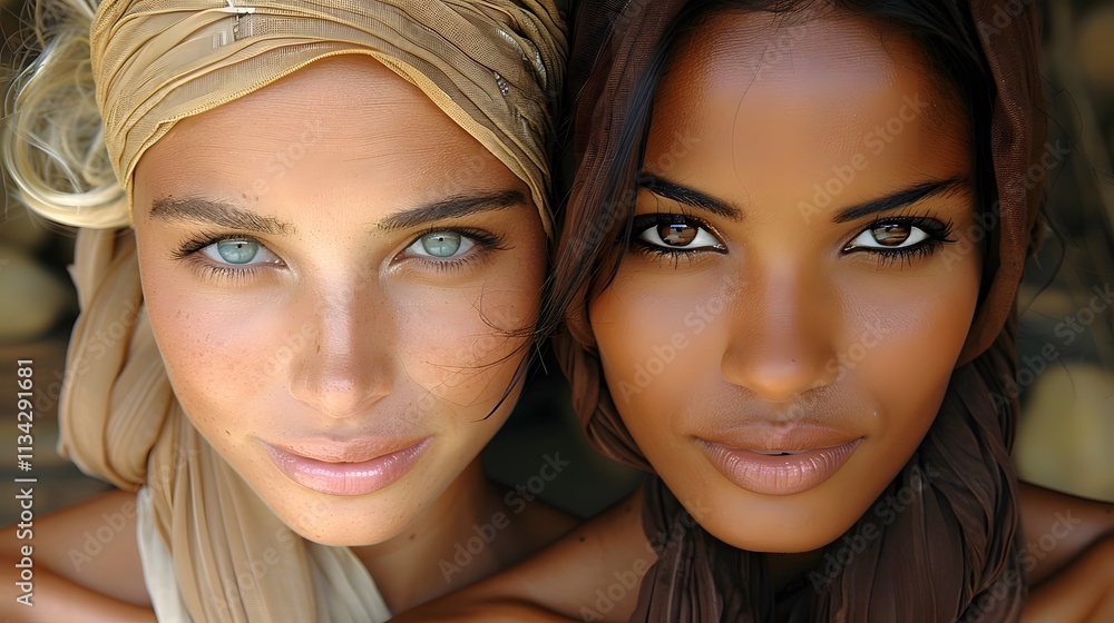 Two women with contrasting skin tones. Two women with contrasting skin tones.