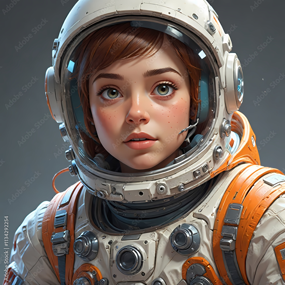 Close up of an Astronaut character in 3d style polygon cartoon style with detailed space suit against clean isolated grey background Close up of an Astronaut character in 3d style polygon cartoon style with detailed space suit against clean isolated grey background