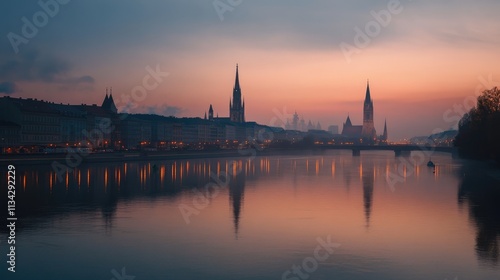 Vienna skyline on the Danube river