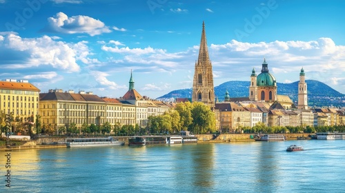 Obraz na płótnie Vienna skyline on the Danube river w salonie