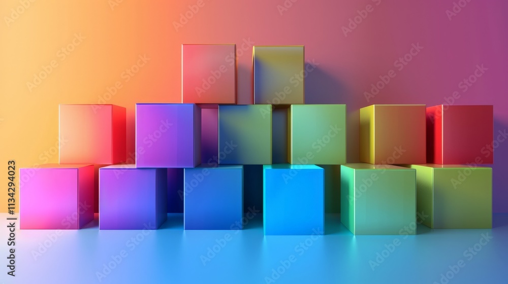 Abstract Colorful Cubes in a Rainbow Gradient Background Abstract Colorful Cubes in a Rainbow Gradient Background