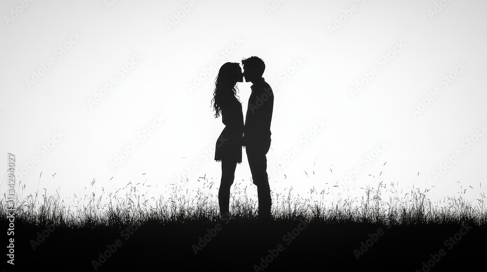 A silhouette of a couple kissing against a light background, symbolizing love and connection. A silhouette of a couple kissing against a light background, symbolizing love and connection.