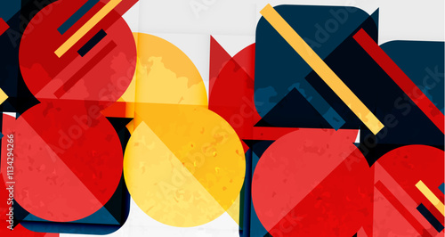 Squares, circles and triangles and grainy noisy texture. Vector Illustration For Wallpaper, Banner, Background, Card, Book Illustration, landing page