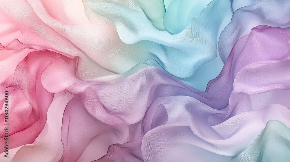 Obraz premium A watercolor-inspired background showcasing soft pastel tones of pink, lavender, sky blue, and mint green blending gently together. The textures reveal delicate brushstrokes and overlapping 