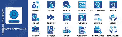 Account Management icon collection set. Containing design business, account, management, finance, financial, manager