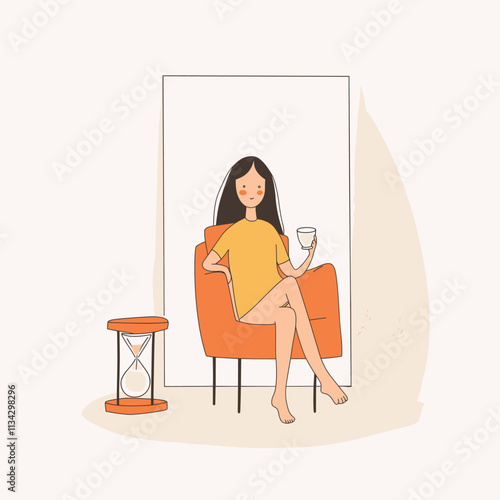 Cozy domestic scene depicting woman enjoying quiet moment at home