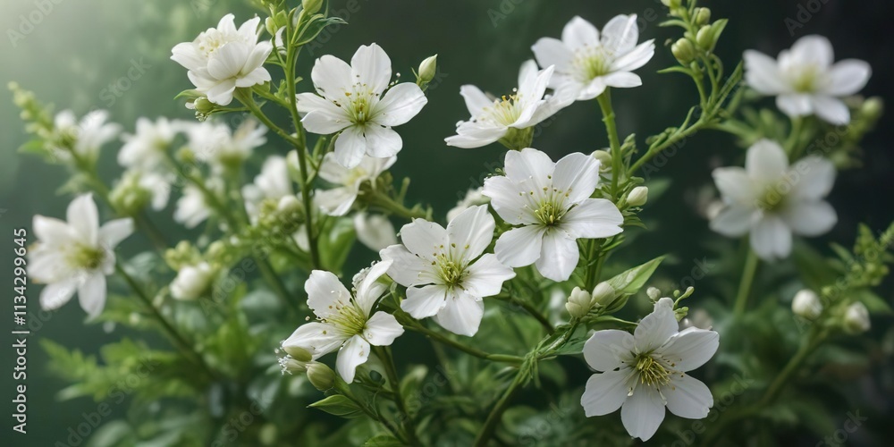 delicate white flowers unfolding in clusters on a green stem , nature scenery, forest floor blossoms, anemone spring flowers delicate white flowers unfolding in clusters on a green stem , nature scenery, forest floor blossoms, anemone spring flowers