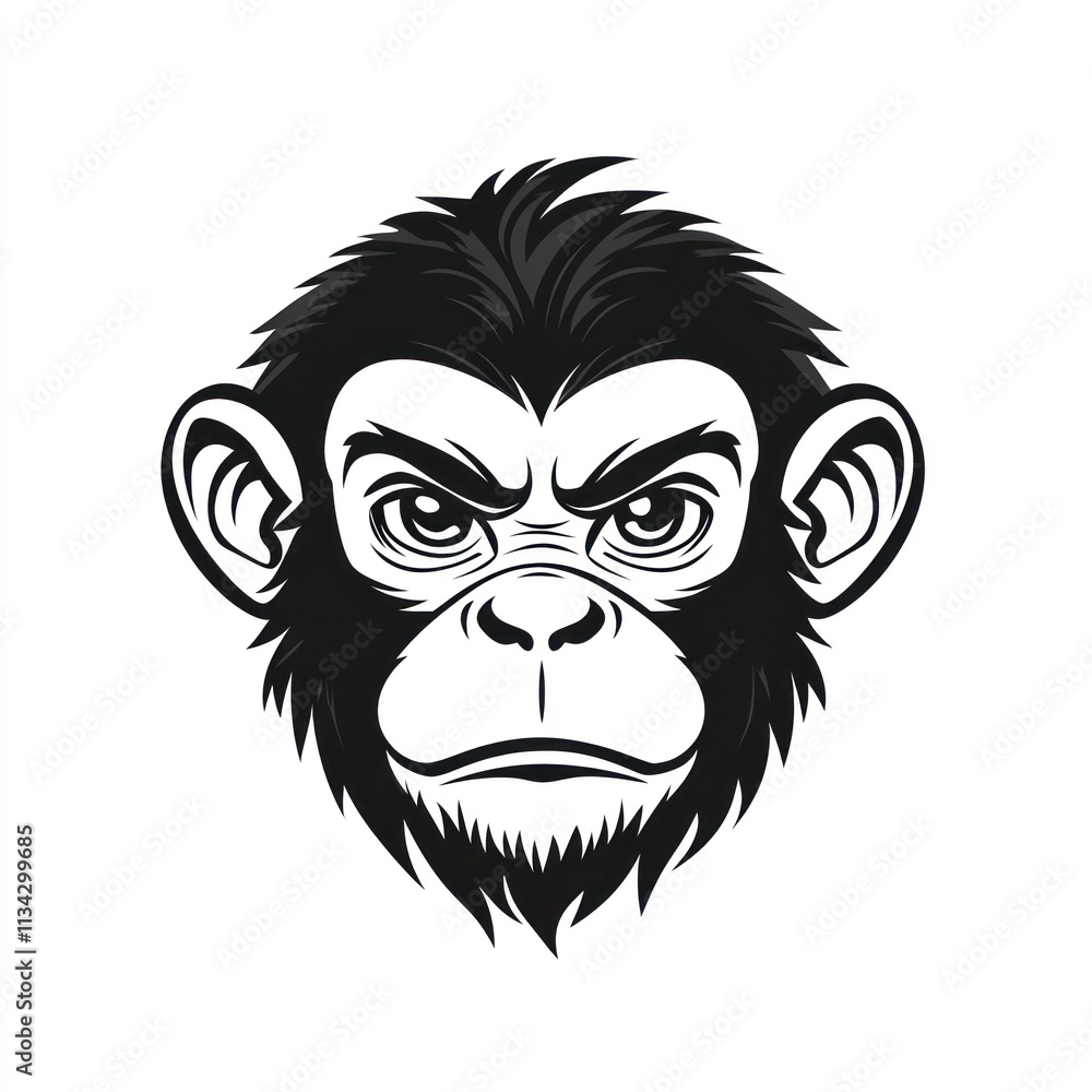 Angry chimpanzee head illustration, monochrome style. Angry chimpanzee head illustration, monochrome style.