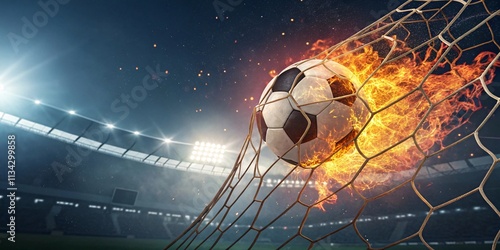 Wallpaper Mural Explosive Soccer Goal Ball on Fire Soaring Through the Net V3 Torontodigital.ca