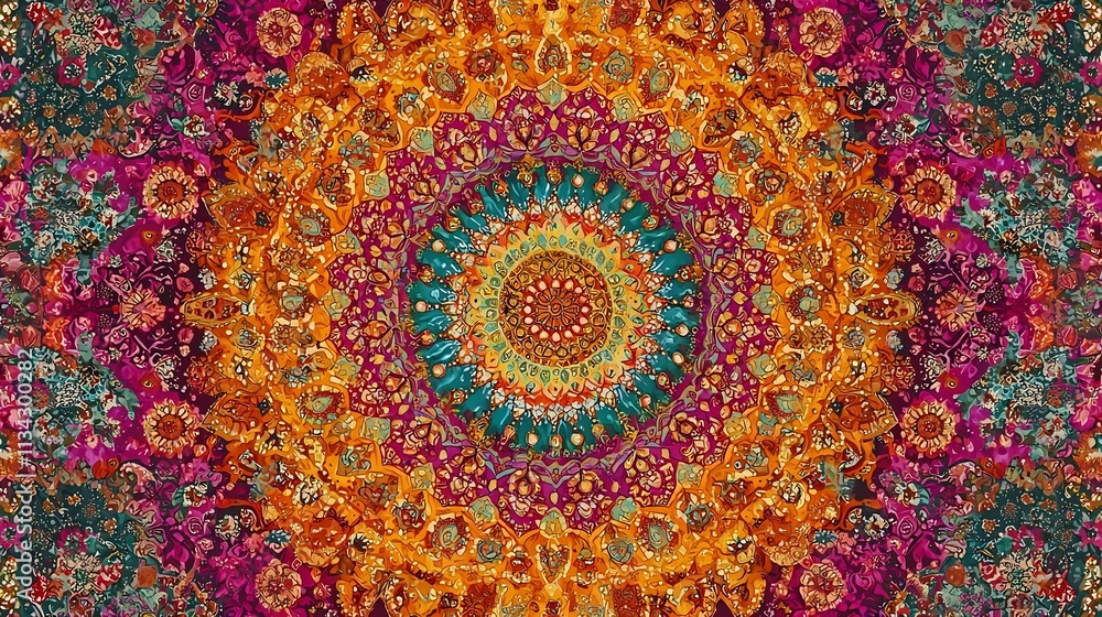 Intricate India Inspired Vibrant Mandala Pattern with Floral and Paisley Elements Intricate India Inspired Vibrant Mandala Pattern with Floral and Paisley Elements