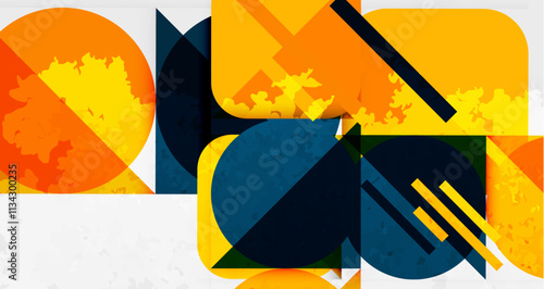 Squares, circles and triangles and grainy noisy texture. Vector Illustration For Wallpaper, Banner, Background, Card, Book Illustration, landing page