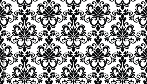 Floral baroque damask seamless pattern. royal wallpaper black and white ornamental vector background.