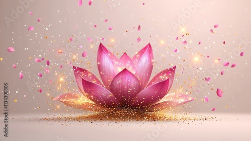 Fototapeta Naklejka Na Ścianę i Meble -  Symmetrical Pastel Pink and Gold Lotus Flower Pattern Symbolizing Purity and Spirituality