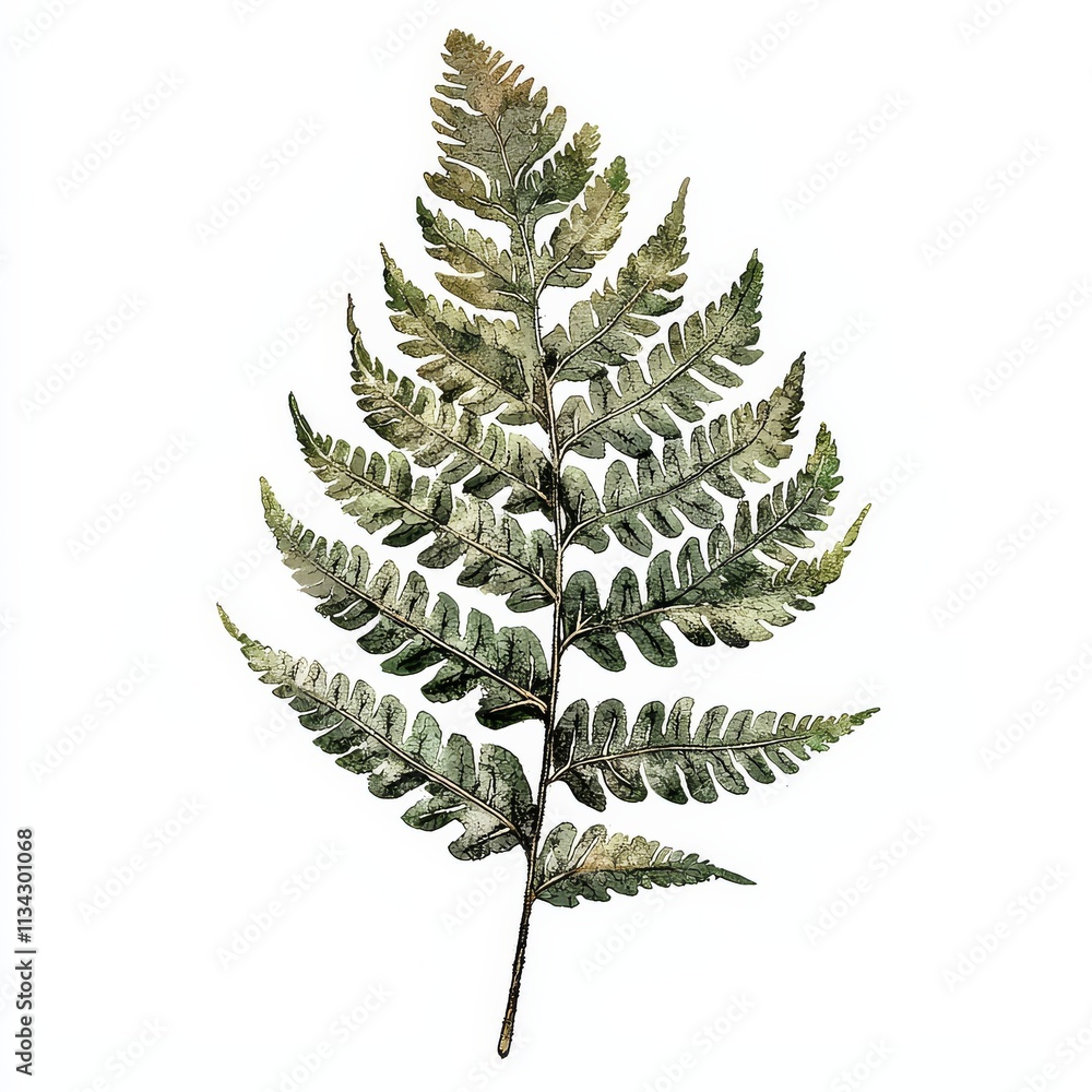 Naklejka premium A detailed illustration of a green fern leaf showcasing its intricate fronds and natural beauty.