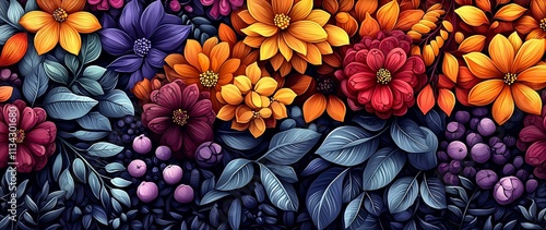 Vibrant Floral Pattern of Indian Spices and Herbs Reflecting India s Culinary Heritage