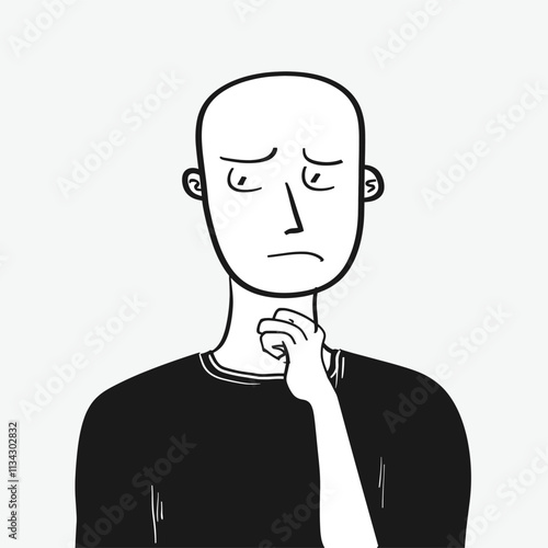 Black and white drawing of a contemplative figure.