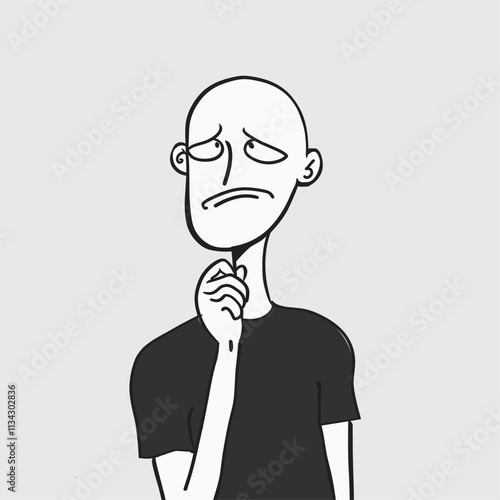 Black and white drawing of a contemplative figure.