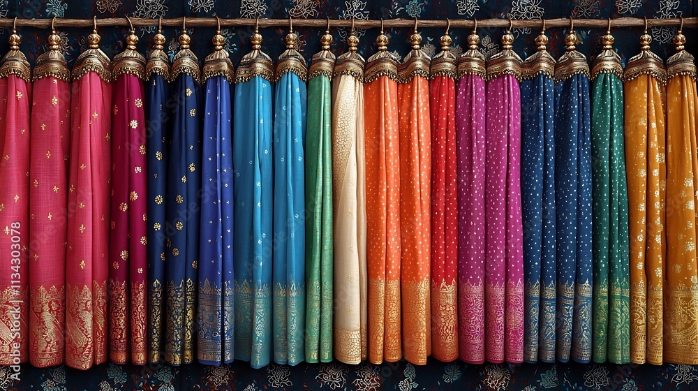 Vibrant Traditional Indian Saree Fabric Pattern with Intricate Border Designs Vibrant Traditional Indian Saree Fabric Pattern with Intricate Border Designs