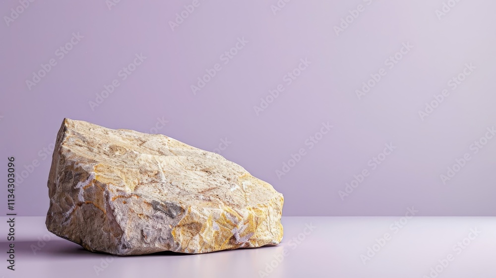 Rough-hewn stone podium with spotlight on matte purple backdrop. Rough-hewn stone podium with spotlight on matte purple backdrop.