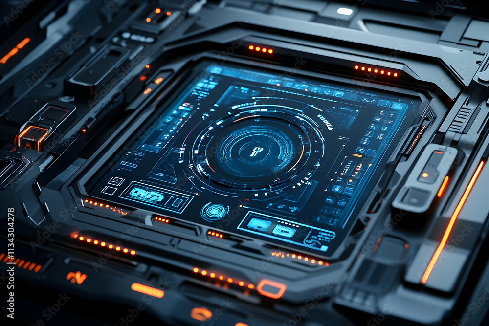 Futuristic interface with glowing elements and intricate design for technology applications. Futuristic interface with glowing elements and intricate design for technology applications.