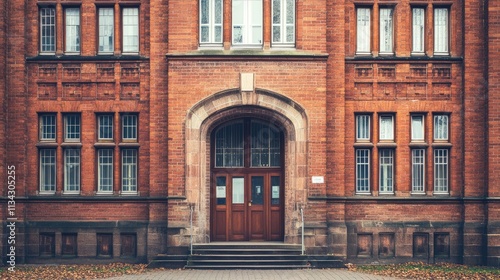 Vintage Brick School or College Building Facade Classic Educational Architecture Background