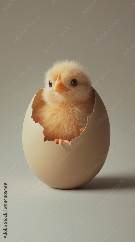 A cute baby chick hatches from an egg, symbolizing new beginnings and springtime. A cute baby chick hatches from an egg, symbolizing new beginnings and springtime.