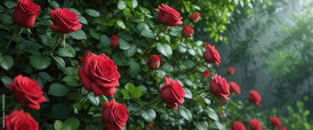 Red rose and flower mix in a vibrant green foliage, flower mix, garden flowers, green foliage Red rose and flower mix in a vibrant green foliage, flower mix, garden flowers, green foliage
