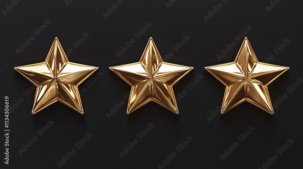 Three shiny gold stars on a black background, symbolizing achievement and excellence. Three shiny gold stars on a black background, symbolizing achievement and excellence.