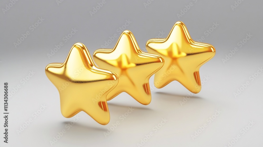 Three shiny golden stars in a reflective setting, symbolizing excellence and achievement. Three shiny golden stars in a reflective setting, symbolizing excellence and achievement.