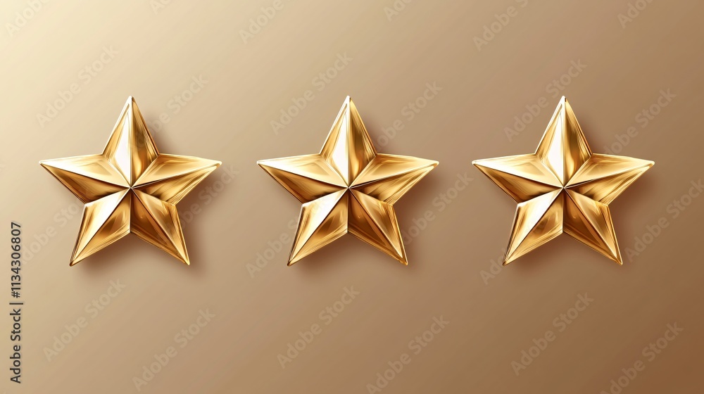 Three elegant golden stars against a soft brown background, symbolizing excellence and achievement. Three elegant golden stars against a soft brown background, symbolizing excellence and achievement.