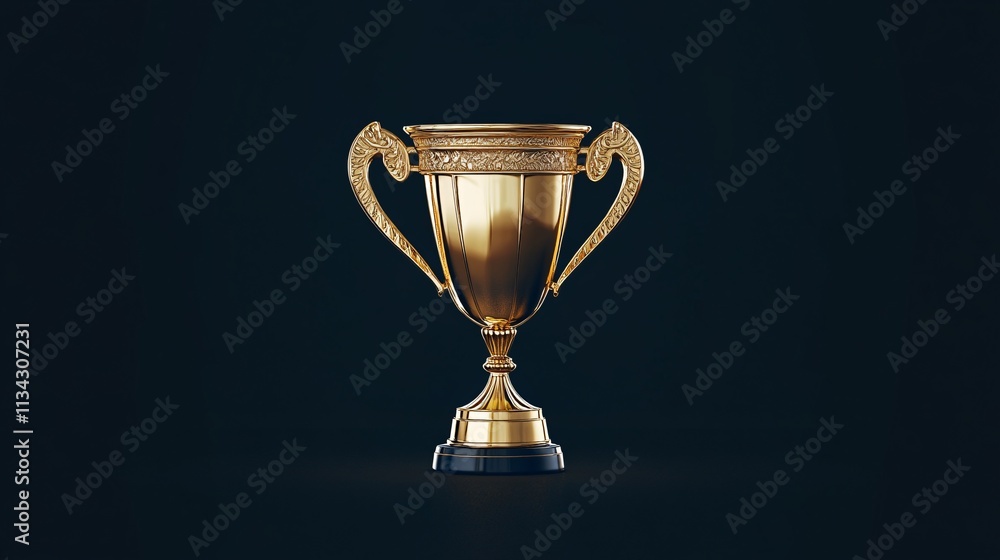 Elegant golden trophy on a dark background, symbolizing victory and achievement. Elegant golden trophy on a dark background, symbolizing victory and achievement.