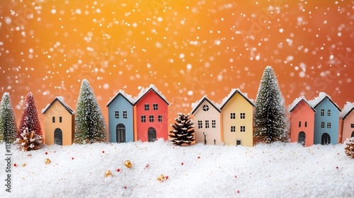 Cozy Winter Village with Festive Christmas Homes in Retro Style