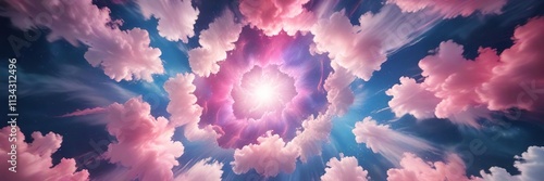 Swirling clouds of blue and pink merge into a kaleidoscope of colors in the air , pink, fog photo