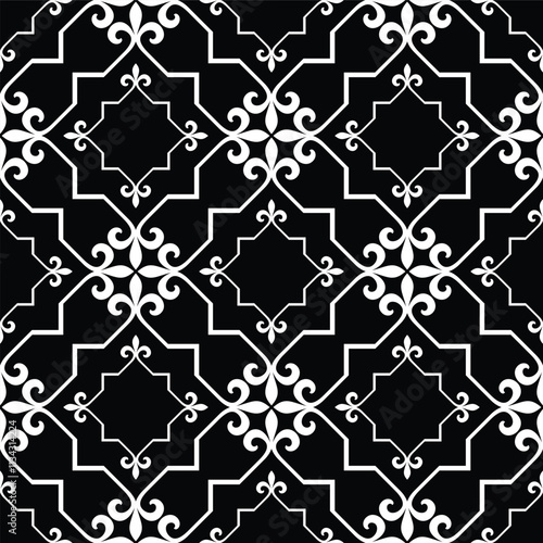 Abstract seamless pattern. Black and white ornament floral. Modern stylish texture repeating. Vector background.