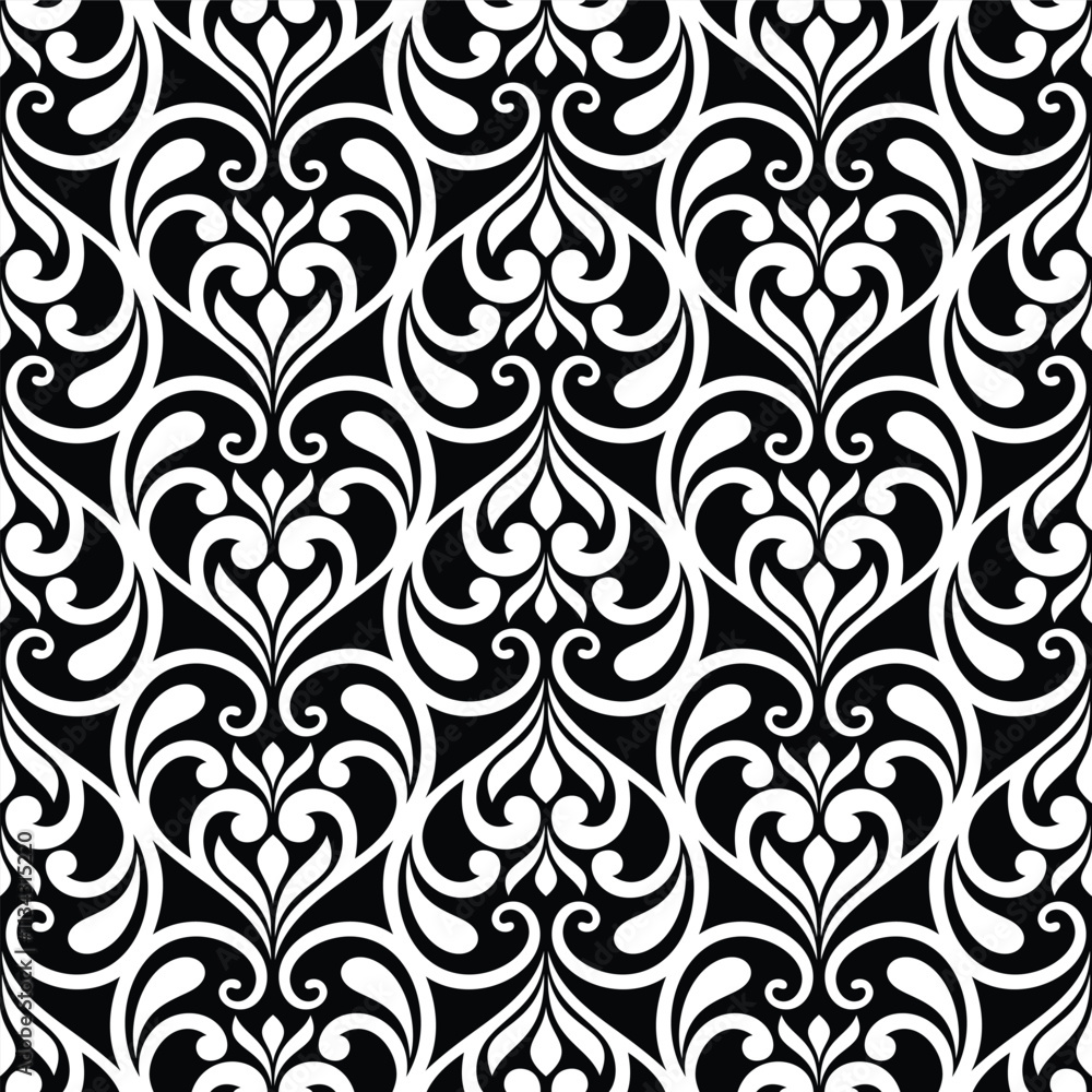 Damask floral design element. Black and white. Graphic ornament royal wallpaper vector background. Damask floral design element. Black and white. Graphic ornament royal wallpaper vector background.