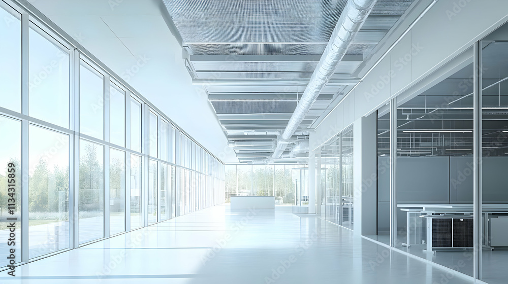 Modern office interior with large windows and minimalist design. Modern office interior with large windows and minimalist design.