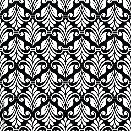 Floral geometric seamless pattern. Black and white ornament. Fabric for ornament, wallpaper, packaging, vector background