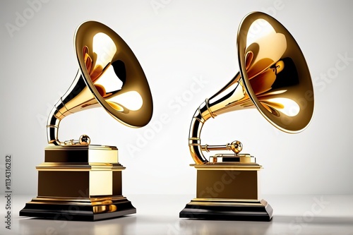 Golden Grammy Award Trophy Isolated on White photo