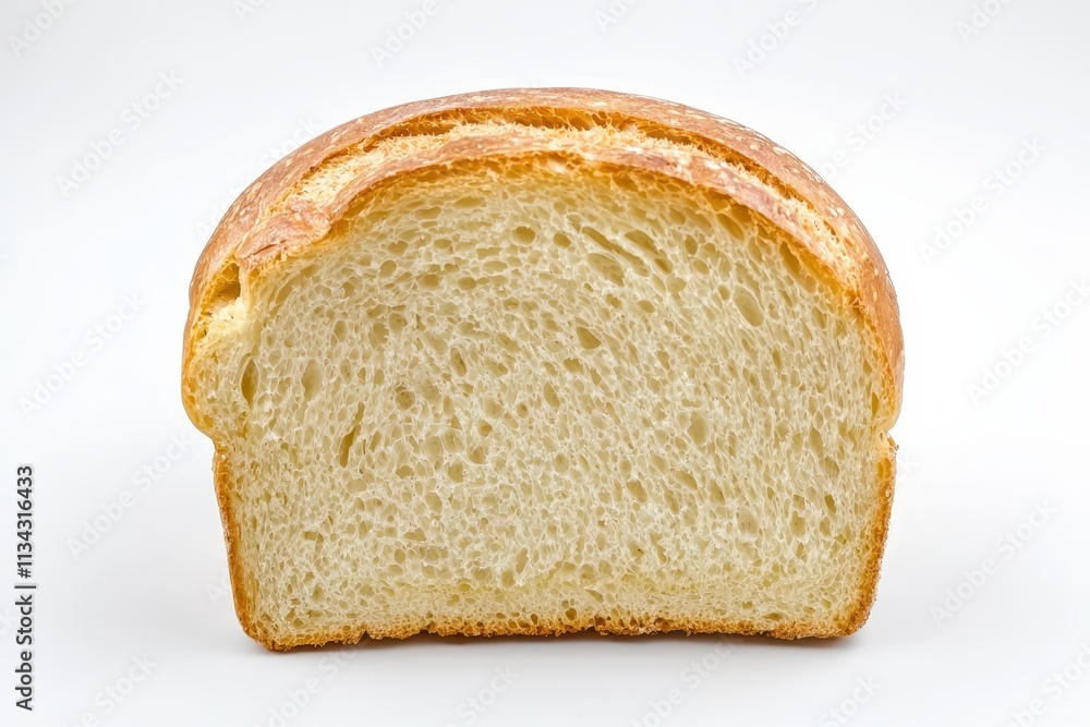 Freshly sliced bread on a clean white background showcasing its soft texture and quality Freshly sliced bread on a clean white background showcasing its soft texture and quality