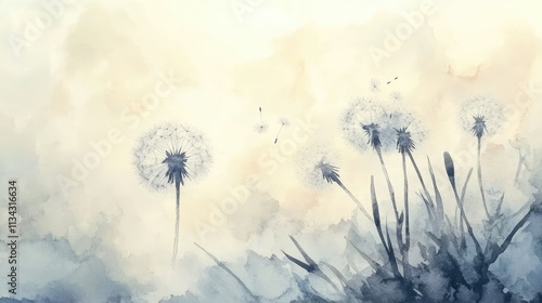 watercolor dandelions art light tones background wallpaper freedom of flight.