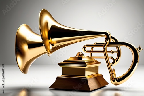 Golden Grammy Award Trophy Isolated on White photo