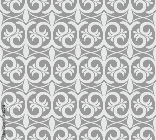 Abstract geometric floral seamless pattern. Gray and white ornament. Modern stylish texture repeating. Vector background.