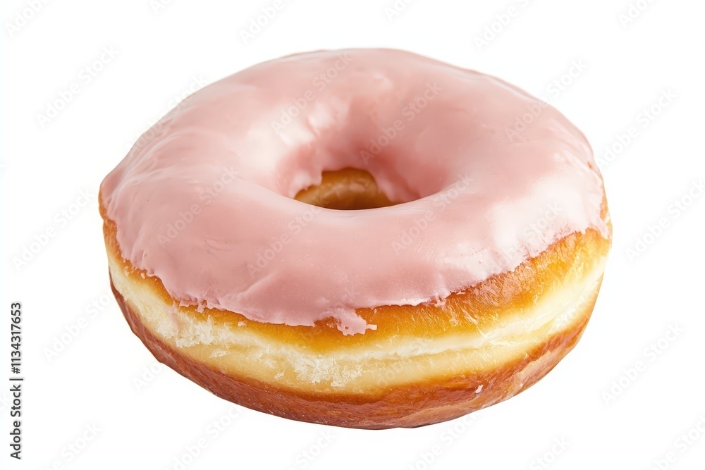 Delicious clean donut with pink icing on a white background perfect for dessert lovers Delicious clean donut with pink icing on a white background perfect for dessert lovers